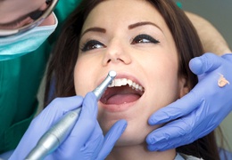 Woman at routine dental cleaning.